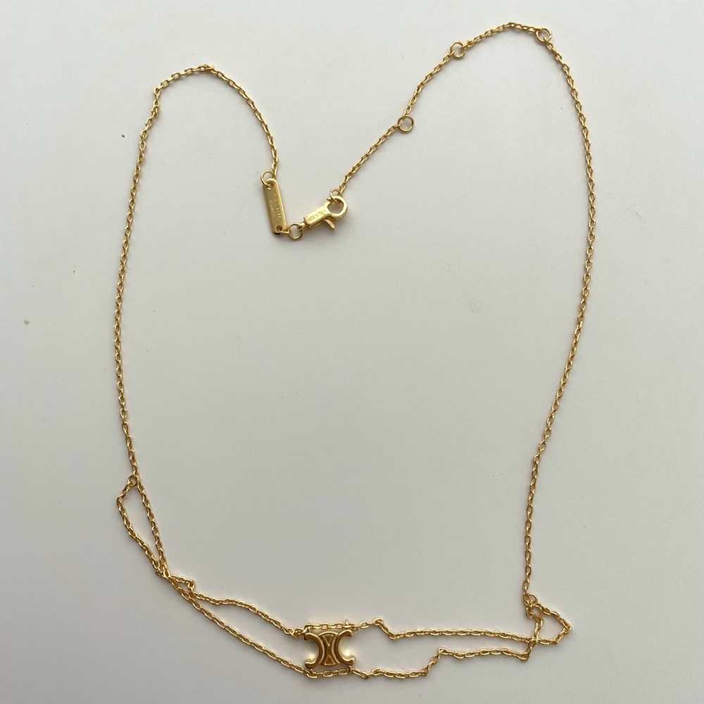 Celine Gold Tone Triomphe Pendant Necklace